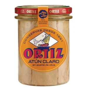 Atún claro en aceite de oliva Ortiz Tarro de cristal de 220 Grs.